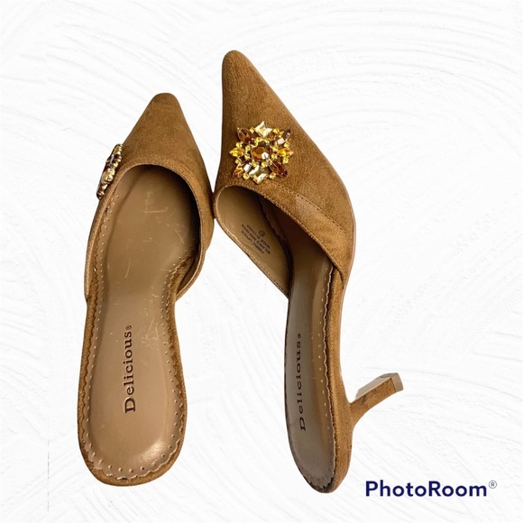 Delicious New in Box Golden Brown Brocade Heels Slides Wm 6.5 - Picture 6 of 8